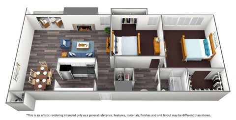 Floor plan for 2 beds, 1 bath, 830 sqft
